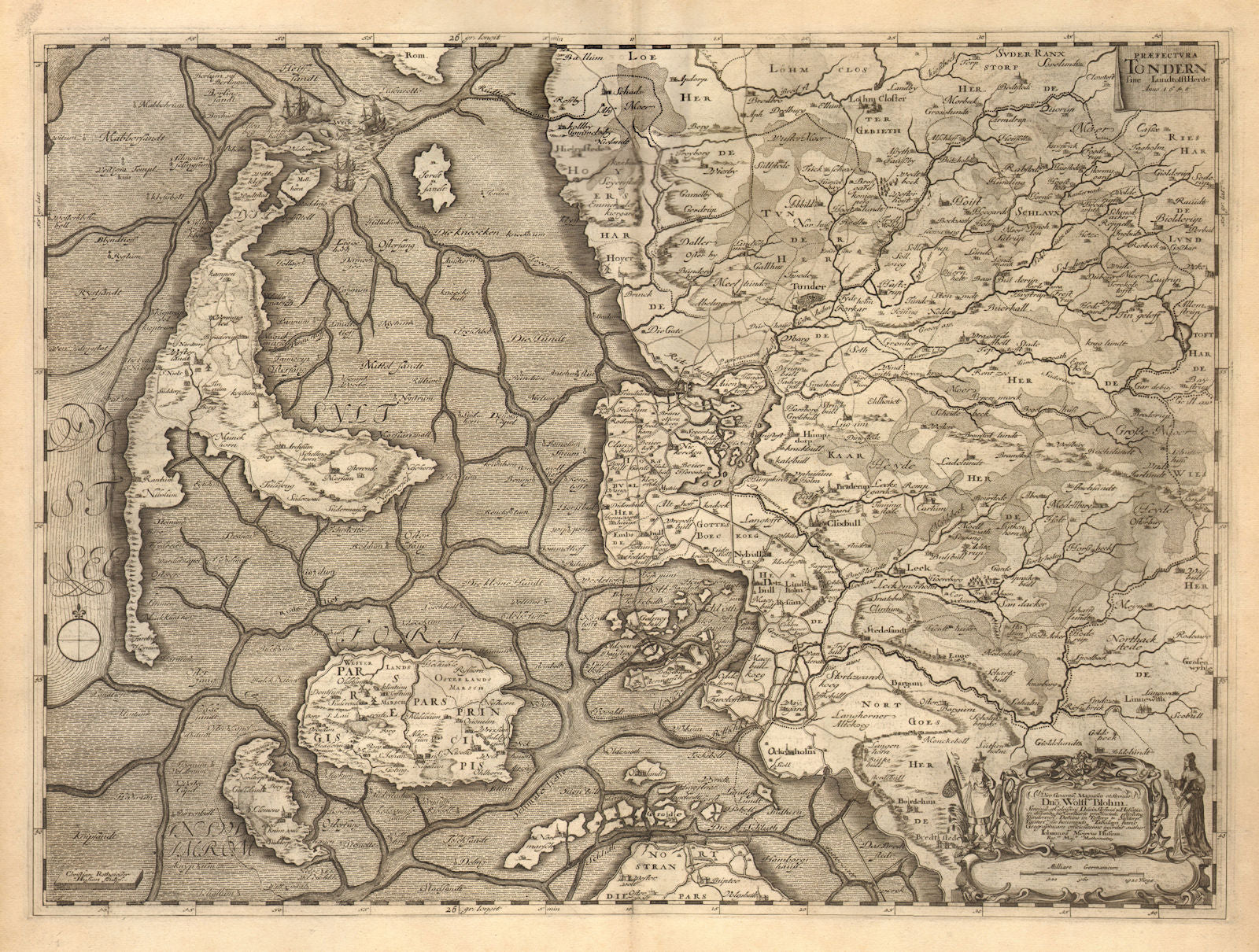 PRAEFECTURA TONDERN. Tønder. Klixbull. Denmark/Germany. BLAEU c1667 old map